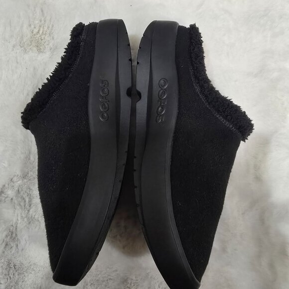 Oofos Oocoozie Men's Black Mule Slide Vegan Sherpa Fuzzy Sizwa New Recovery - Picture 10 of 11